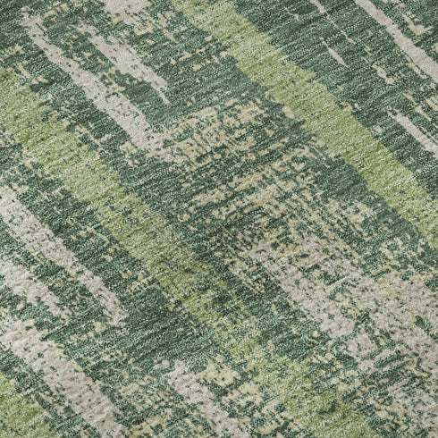 5' X 8' Green And Beige Striped Washable Area Rug With UV Protection