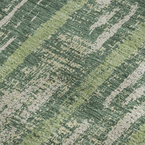 5' X 8' Green And Beige Striped Washable Area Rug With UV Protection