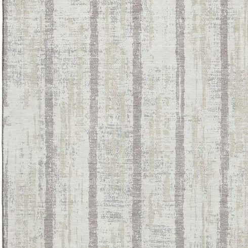 9' X 12' Ivory And Beige Striped Washable Area Rug With UV Protection