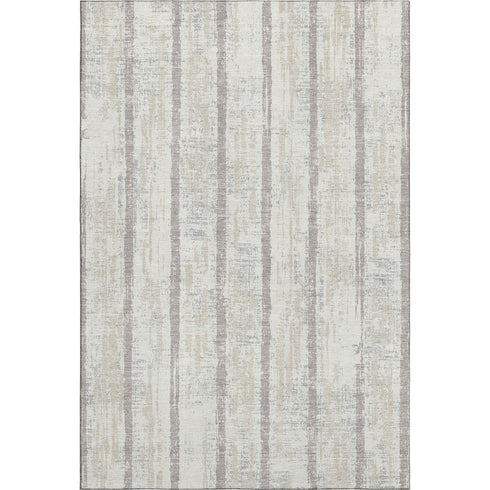 9' X 12' Ivory And Beige Striped Washable Area Rug With UV Protection