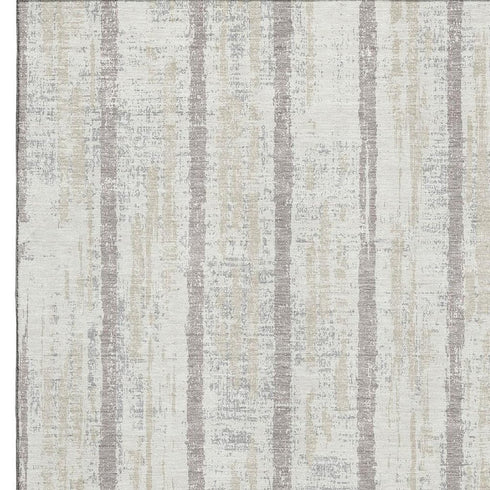 9' X 12' Ivory And Beige Striped Washable Area Rug With UV Protection