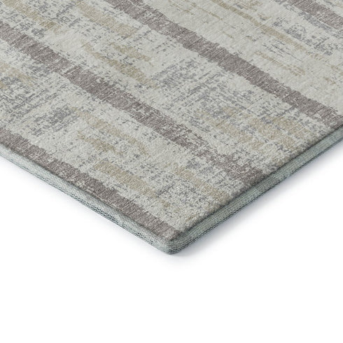 9' X 12' Ivory And Beige Striped Washable Area Rug With UV Protection