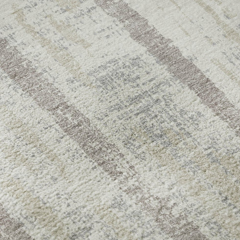 9' X 12' Ivory And Beige Striped Washable Area Rug With UV Protection