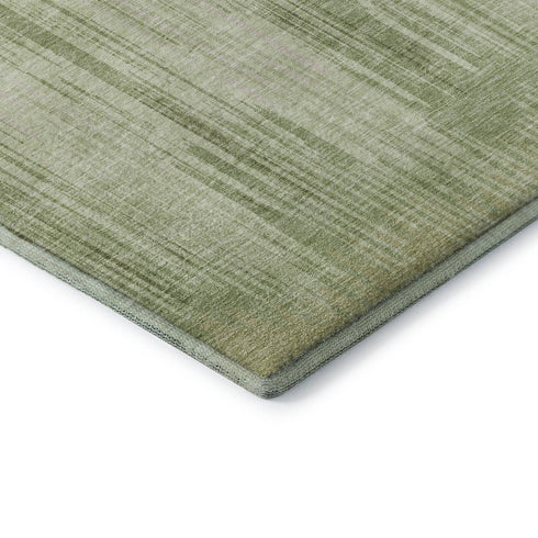 8' X 10' Artichoke Green And Ivory Striped Washable Area Rug With UV Protection