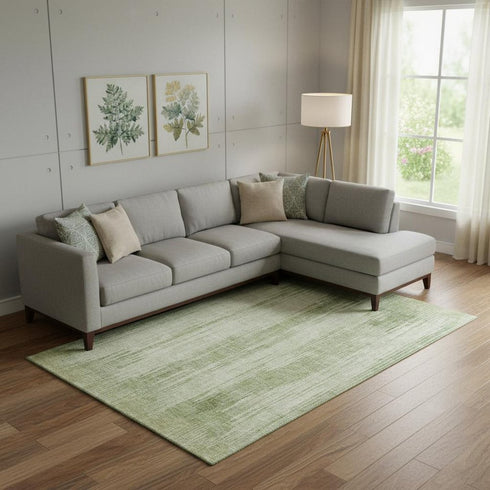 8' X 10' Artichoke Green And Ivory Striped Washable Area Rug With UV Protection