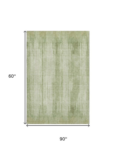 8' X 10' Artichoke Green And Ivory Striped Washable Area Rug With UV Protection