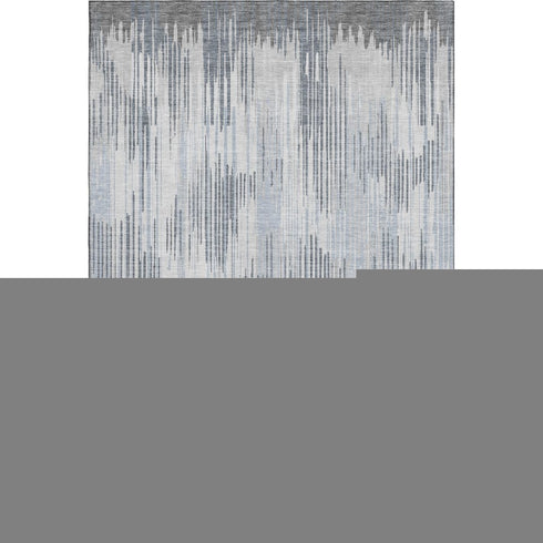 8' X 10' Gray And Silver Striped Washable Area Rug With UV Protection