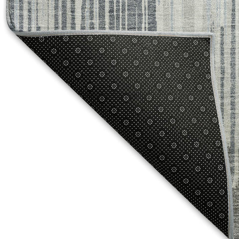 8' X 10' Gray And Silver Striped Washable Area Rug With UV Protection