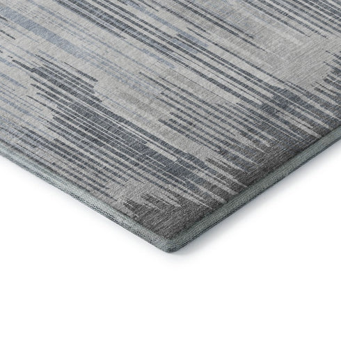 8' X 10' Gray And Silver Striped Washable Area Rug With UV Protection