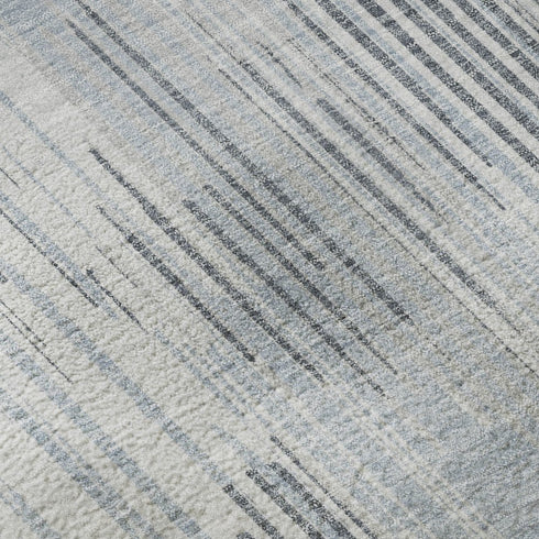 8' X 10' Gray And Silver Striped Washable Area Rug With UV Protection