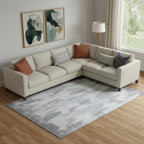 8' X 10' Gray And Silver Striped Washable Area Rug With UV Protection