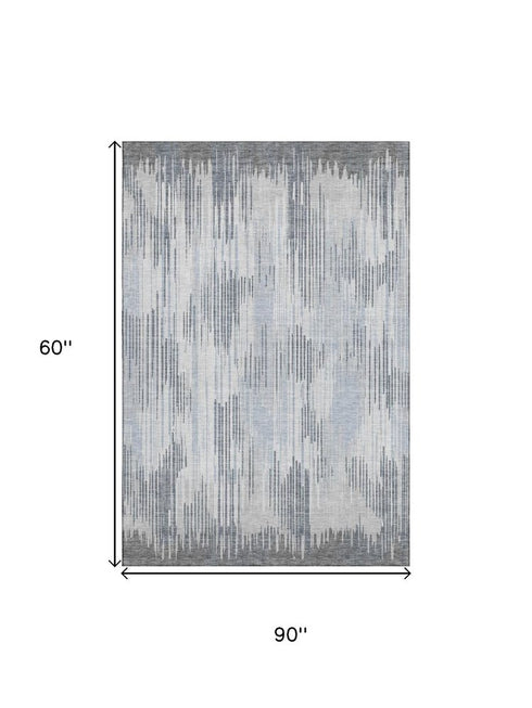 8' X 10' Gray And Silver Striped Washable Area Rug With UV Protection