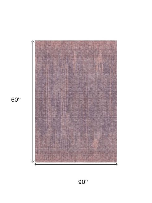 5' X 8' Mauve And Plum Striped Washable Area Rug With UV Protection