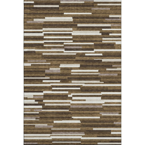 5' X 8' Brown And Ivory Striped Washable Area Rug With UV Protection
