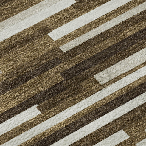5' X 8' Brown And Ivory Striped Washable Area Rug With UV Protection
