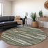 8' Olive Green Ivory And Gray Striped Washable Round Rug With UV Protection