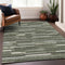 9' X 12' Olive Green Ivory And Gray Striped Washable Area Rug With UV Protection