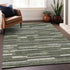 9' X 12' Olive Green Ivory And Gray Striped Washable Area Rug With UV Protection