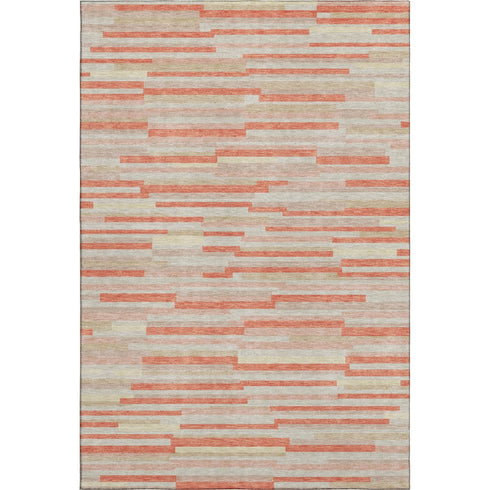 5' X 8' Salmon And Beige Striped Washable Area Rug With UV Protection