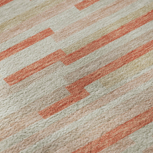 5' X 8' Salmon And Beige Striped Washable Area Rug With UV Protection