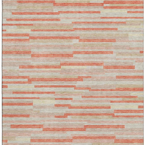5' X 8' Salmon And Beige Striped Washable Area Rug With UV Protection