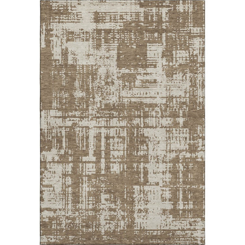 5' X 8' Brown And Beige Abstract Washable Area Rug With UV Protection