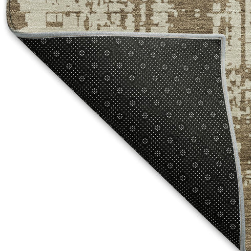 5' X 8' Brown And Beige Abstract Washable Area Rug With UV Protection