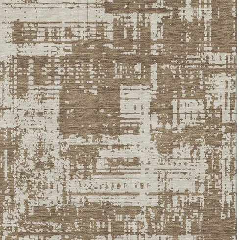 5' X 8' Brown And Beige Abstract Washable Area Rug With UV Protection