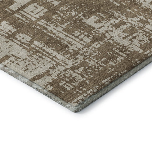 8' Brown And Beige Abstract Washable Round Rug With UV Protection