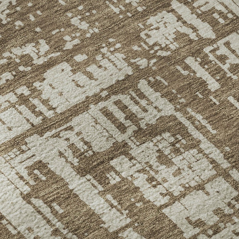 8' Brown And Beige Abstract Washable Round Rug With UV Protection