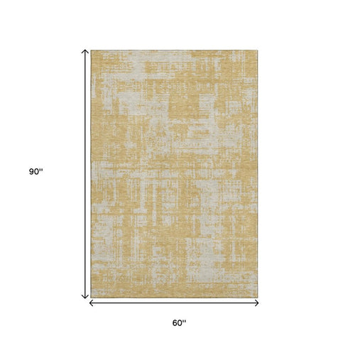 5' X 8' Gold And Beige Abstract Washable Area Rug With UV Protection