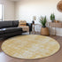 8' Gold And Beige Abstract Washable Round Rug With UV Protection