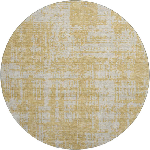 8' Gold And Beige Abstract Washable Round Rug With UV Protection