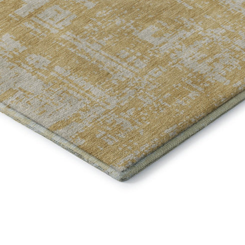 8' Gold And Beige Abstract Washable Round Rug With UV Protection