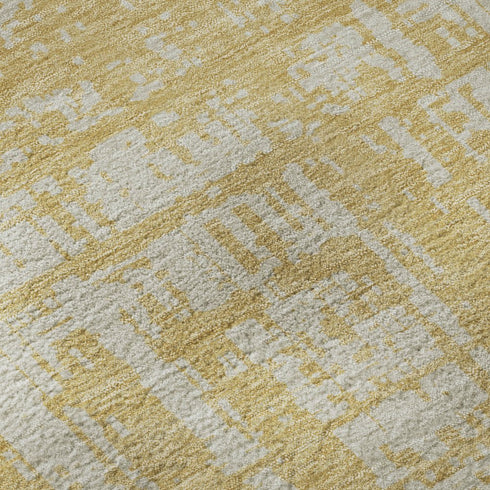 8' Gold And Beige Abstract Washable Round Rug With UV Protection