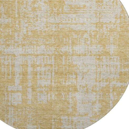 8' Gold And Beige Abstract Washable Round Rug With UV Protection