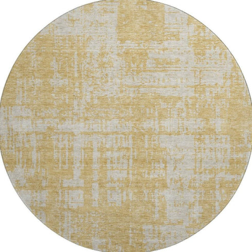 8' Gold And Beige Abstract Washable Round Rug With UV Protection
