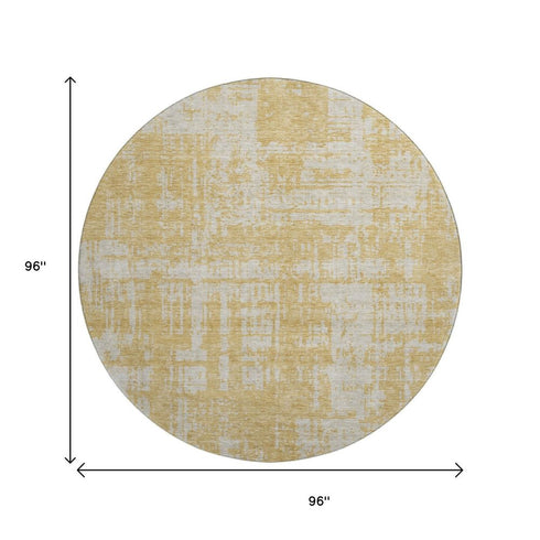 8' Gold And Beige Abstract Washable Round Rug With UV Protection