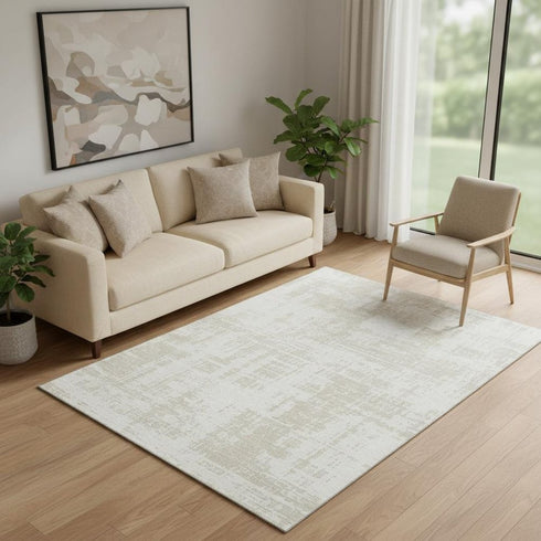 5' X 8' Ivory And Beige Abstract Washable Area Rug With UV Protection