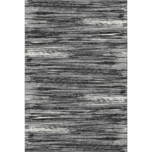 5' X 8' Black And Ivory Striped Washable Area Rug With UV Protection