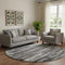 8' Black And Ivory Striped Washable Round Rug With UV Protection