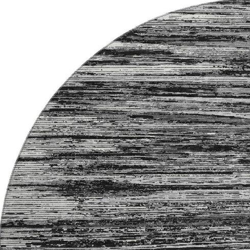 8' Black And Ivory Striped Washable Round Rug With UV Protection