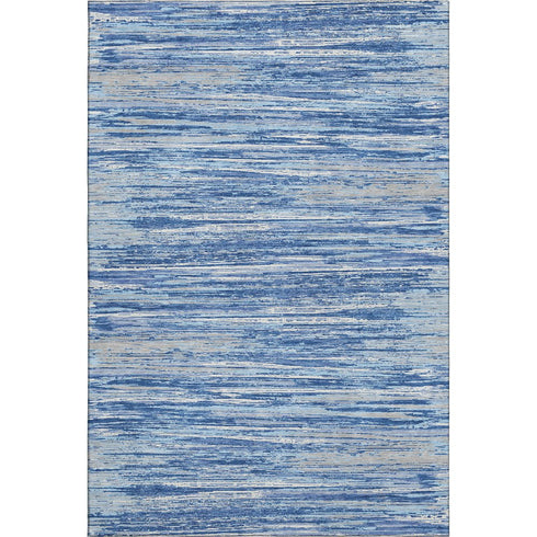 5' X 8' Blue Ivory And Gray Striped Washable Area Rug With UV Protection