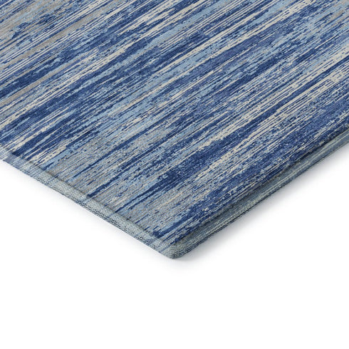 5' X 8' Blue Ivory And Gray Striped Washable Area Rug With UV Protection