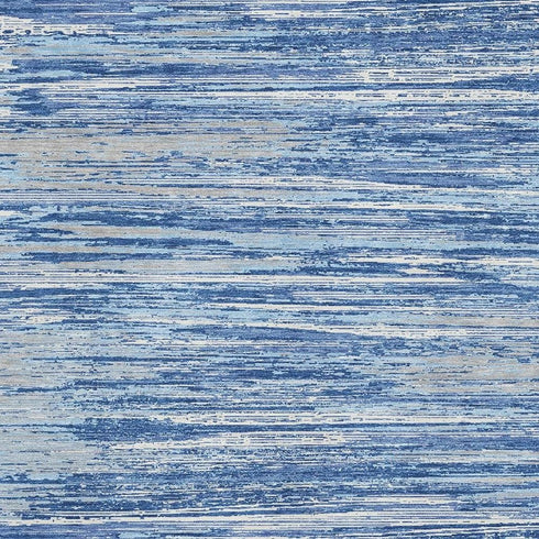 5' X 8' Blue Ivory And Gray Striped Washable Area Rug With UV Protection