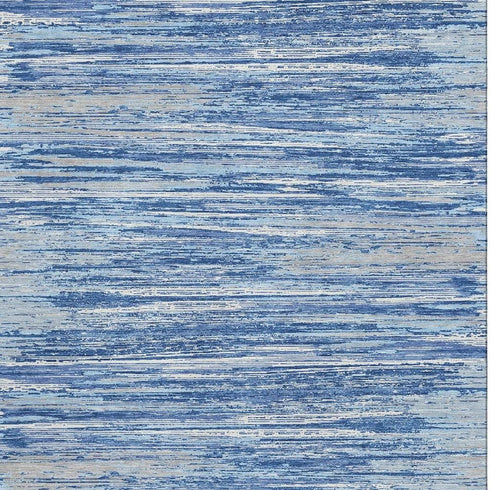 5' X 8' Blue Ivory And Gray Striped Washable Area Rug With UV Protection