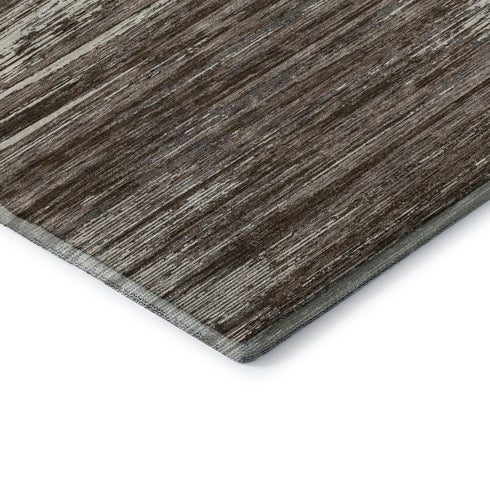5' X 8' Brown And Beige Striped Washable Area Rug With UV Protection