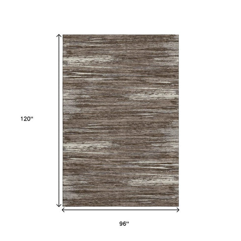 8' X 10' Brown And Beige Striped Washable Area Rug With UV Protection