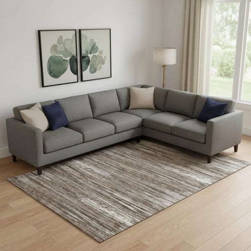8' X 10' Brown And Beige Striped Washable Area Rug With UV Protection