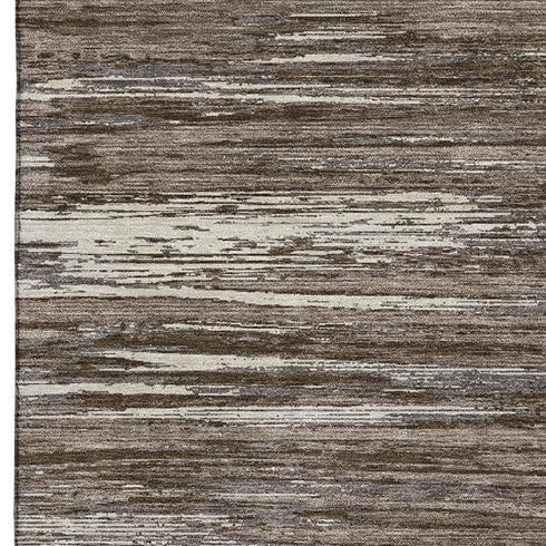 8' X 10' Brown And Beige Striped Washable Area Rug With UV Protection